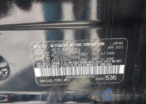 2022 Mitsubishi Eclipse Cross Le S-Awc z USA, uszkodzony, nr VIN JA4ATVAA9NZ014492